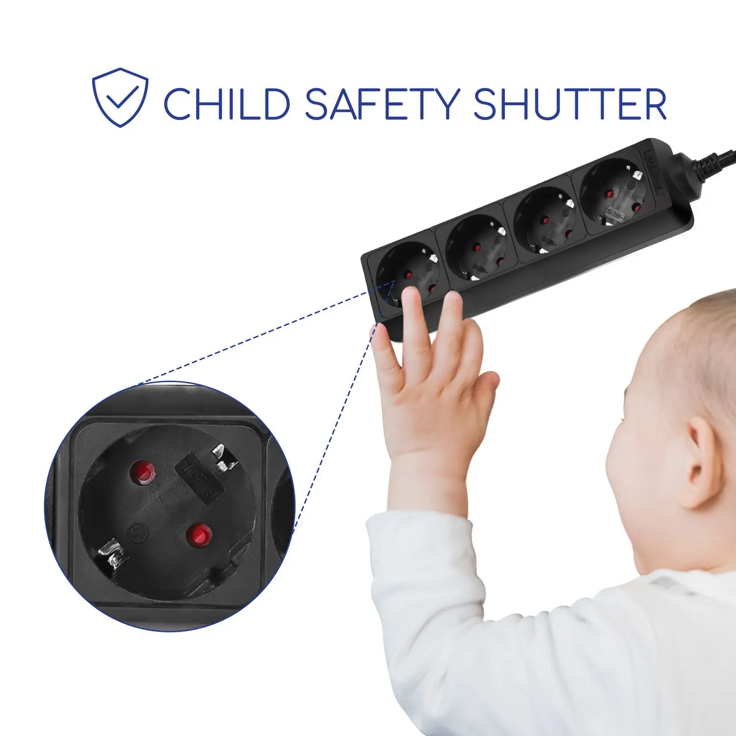 3، 4، 5، 6 Schucko شريط تمديد الطاقة مع مفتاح 16a/250v 3680w، 3g1.5m تيار 1,5 متر كابل طويل 3m أو 5m، الاستخدام الداخلي، لون أسود، هدية سعيدة