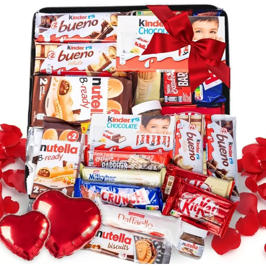 Bandeja Regalo Mega Pack de Chocolates Kinder - Nutella - Rafaello - Nestle. +15 Unid. Caja Bandeja Regalo Original con Kinder Bueno, Nutella, Bombones Rafaello, Chocolates Nestle [IAMI]