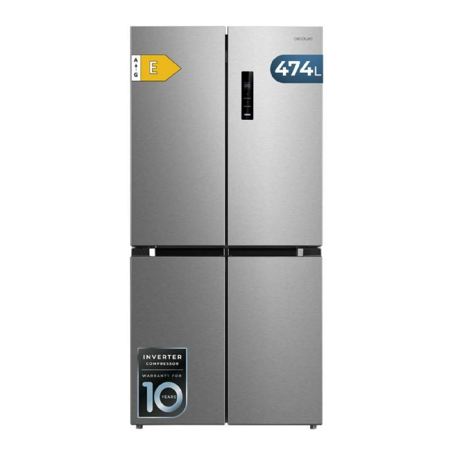 Cecotec Frigorífico 4 Puertas Total No Frost Bolero CoolMarket 4D 474 Inox E, 474L, 177,5 cm de Alto, 83,3 cm de Ancho, Clase E