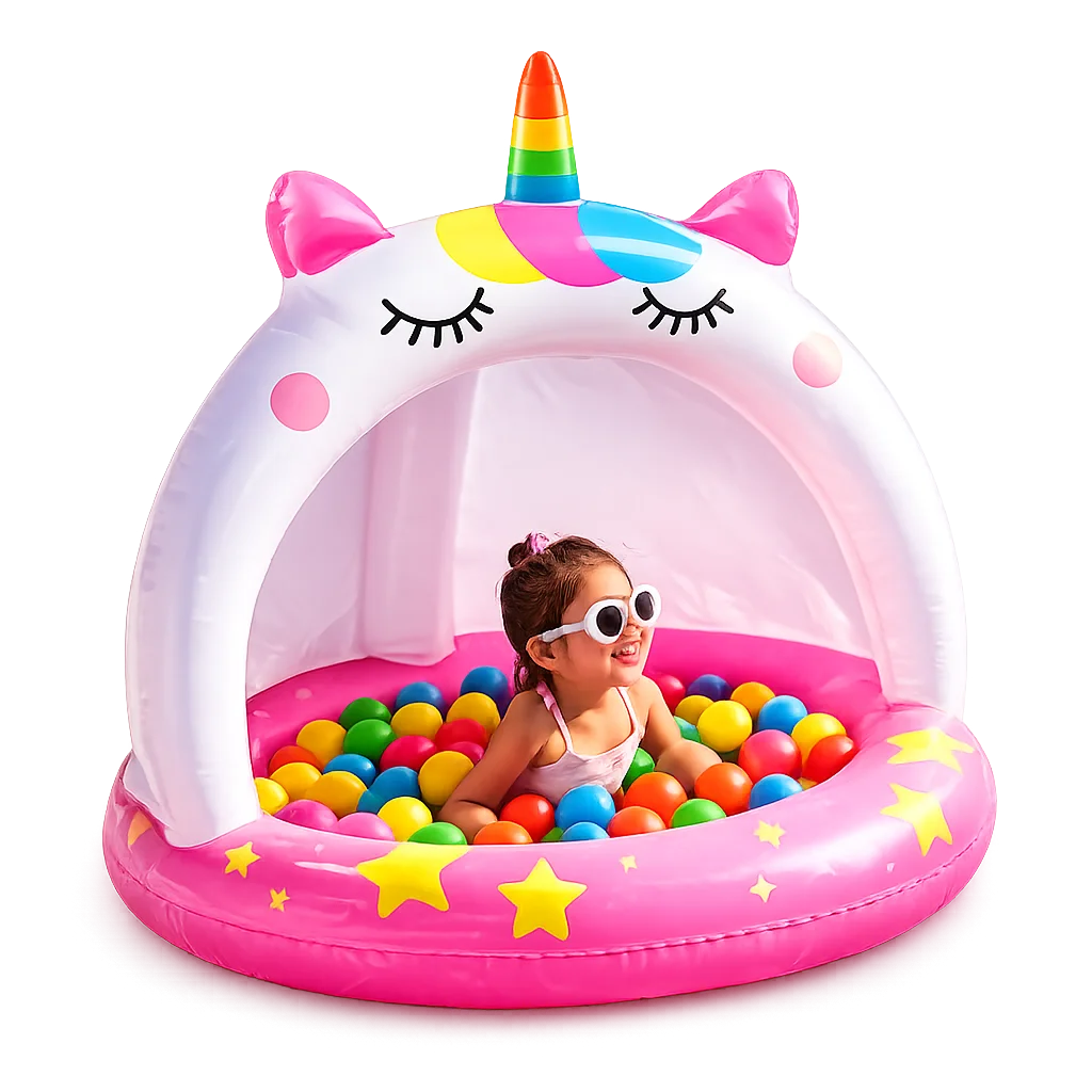 Piscina Hinchable Infantil Unicornio con Toldo | Piscina Bebé con Sombra | Piscina PVC Portátil Jardín Playa 0-3 Años intex
