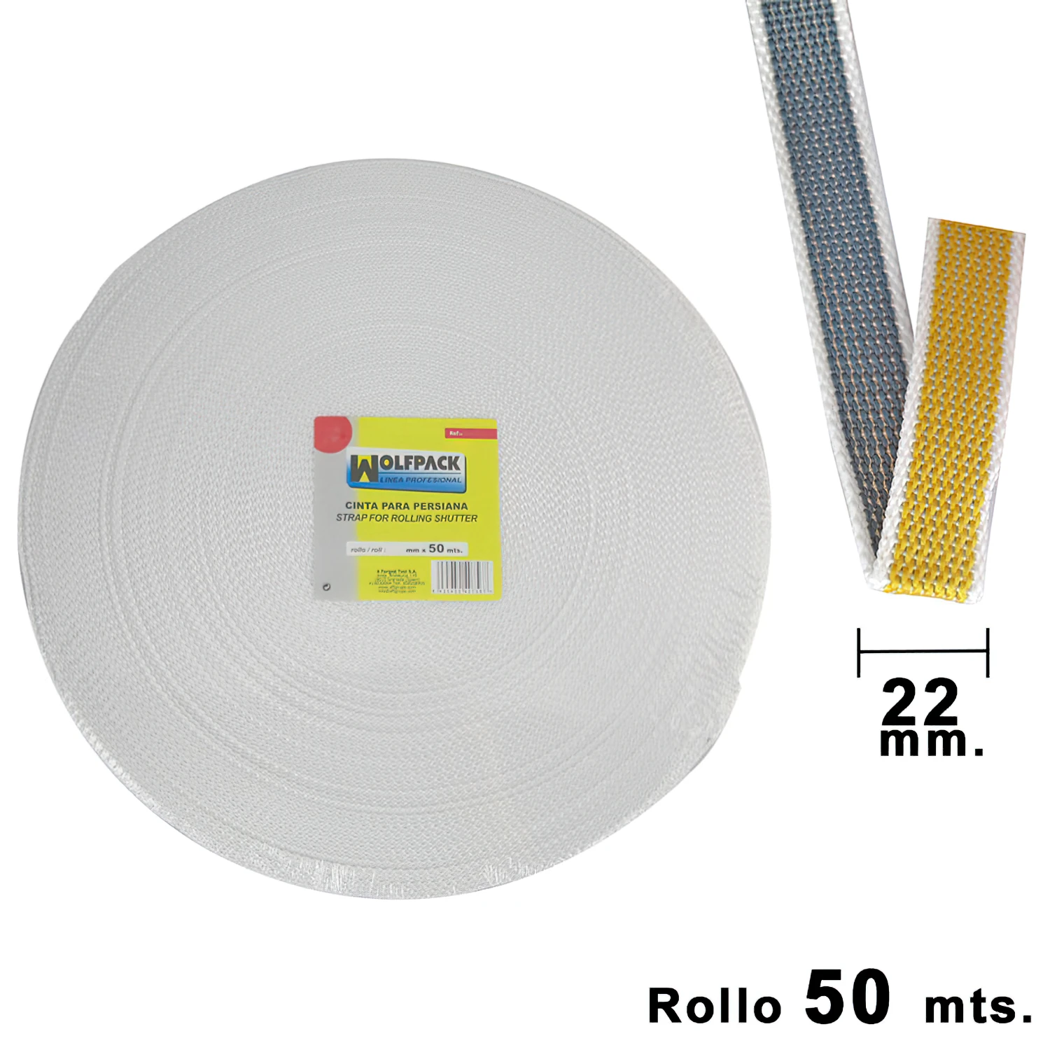 SANCO STORE - WOLFPACK LINEA PROFESIONAL Cinta Persiana Wolfpack Bicolor 22 mm. Rollo 50 metros