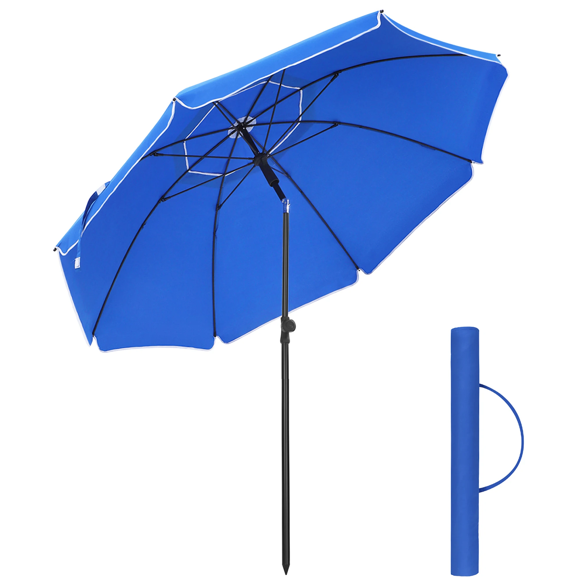 SONGMICS Sombrilla de 160 cm, UPF 50+, Inclinación Bidireccional de 30°, Altura Ajustable, con Bolsa de Transporte, para Balcón Jardín Terraza Playa, sin Base, Azul/Beige/Gris/Topo