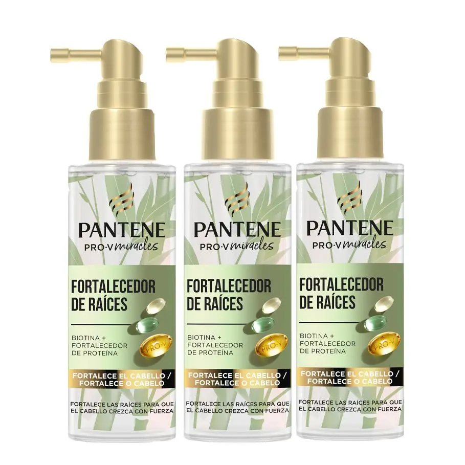 Pantene Crecimiento con Fuerza Fortalecedor de Raíces. Tratamiento con Biotina y Proteínas. Fortalece las Raíces, Crece el Pelo, Da Volumen y Fuerza. Para Pelo Seco y Dañado. 3 Unidades de 100ml