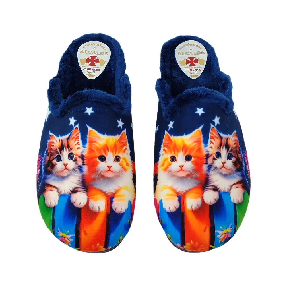 Zapatillas de Casa Alcalde Estampado Gatos - Anatómicas, Cálidas y Antideslizantes (Tallas 35-41)