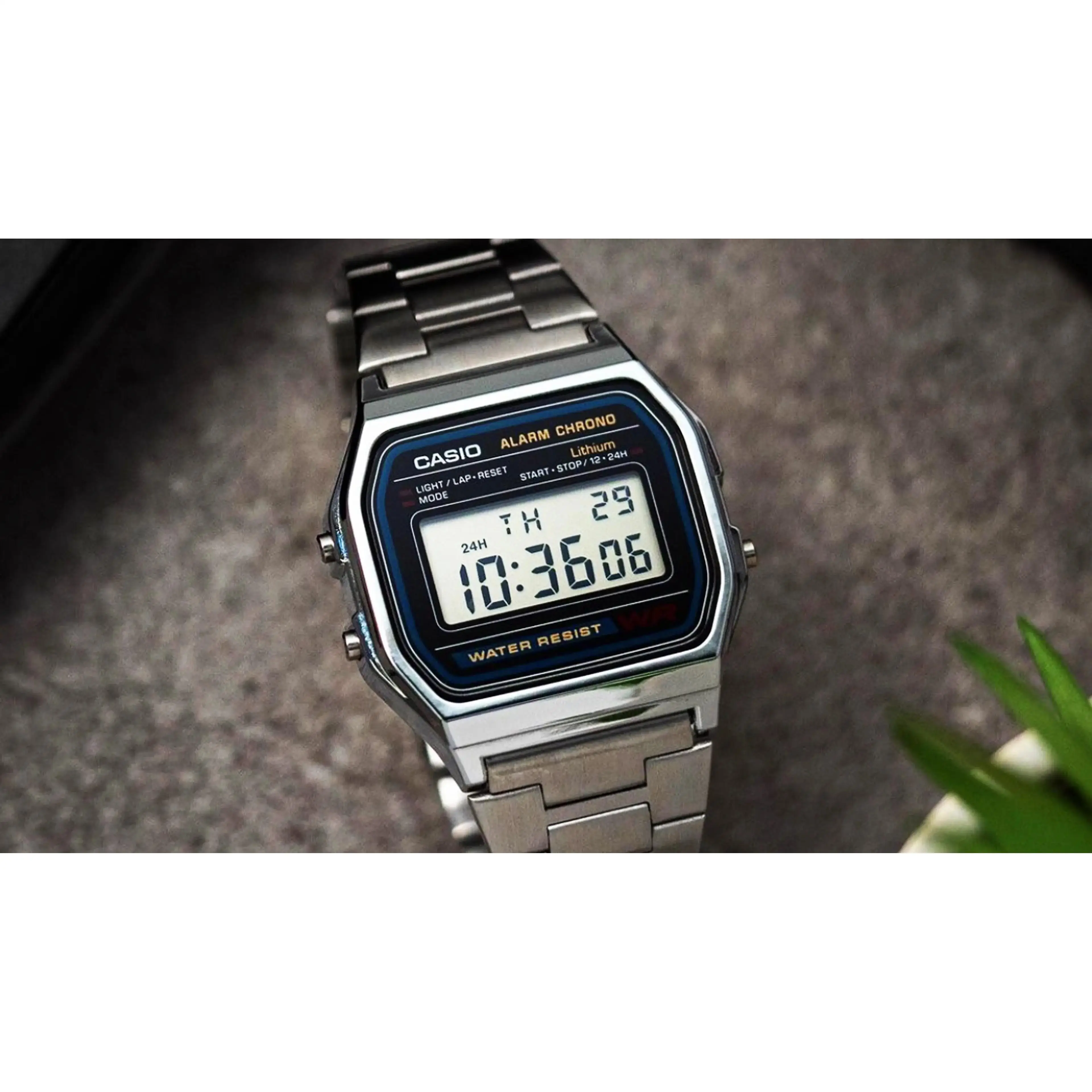 Casio A158WA-1 Classic Timer 1/100 sec Microluz Stainless Steel Waterproof Unisex Square Dial Timer