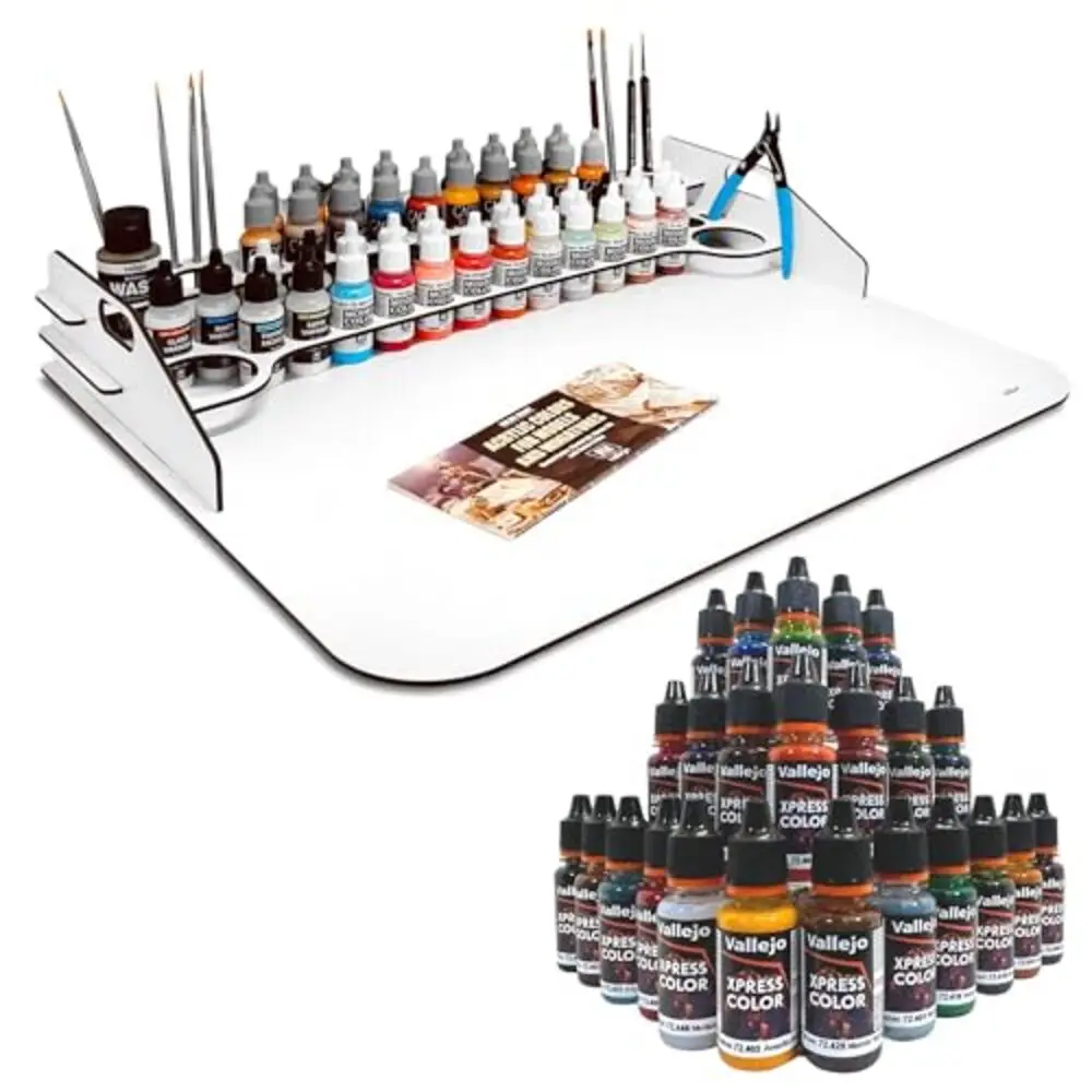 Vallejo Xpress Color acrylic Paint with Paint Station large Silu, full Pack 24 paintings new range reformulated together with Vallejo organizer to Paint Warhammer 40k miniatures