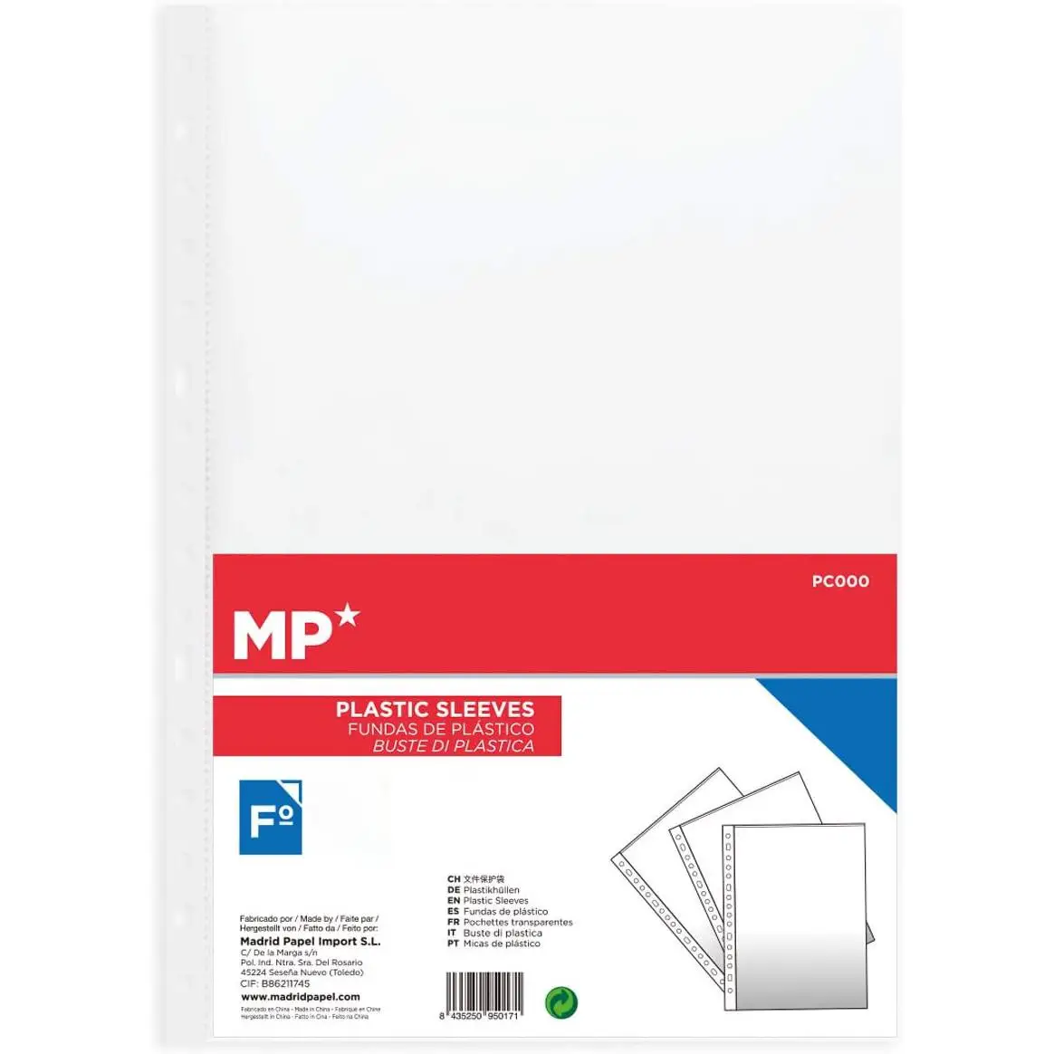 Fundas Perforadas A4 Pack 100 Unidades – Fundas Transparentes de Plástico Resistente, Tamaño Folio con Multiperforación Lateral, Acabado Transparente para Carpeta de Anillas, Oficina, Colegio y