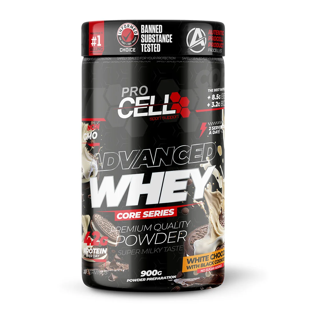 Proteina Concentrada - Whey Core 900gr White Choco with Black Cookies Procell Sport - Suplemento Deportivo Alto en Proteína y Bajo en Carbohidratos