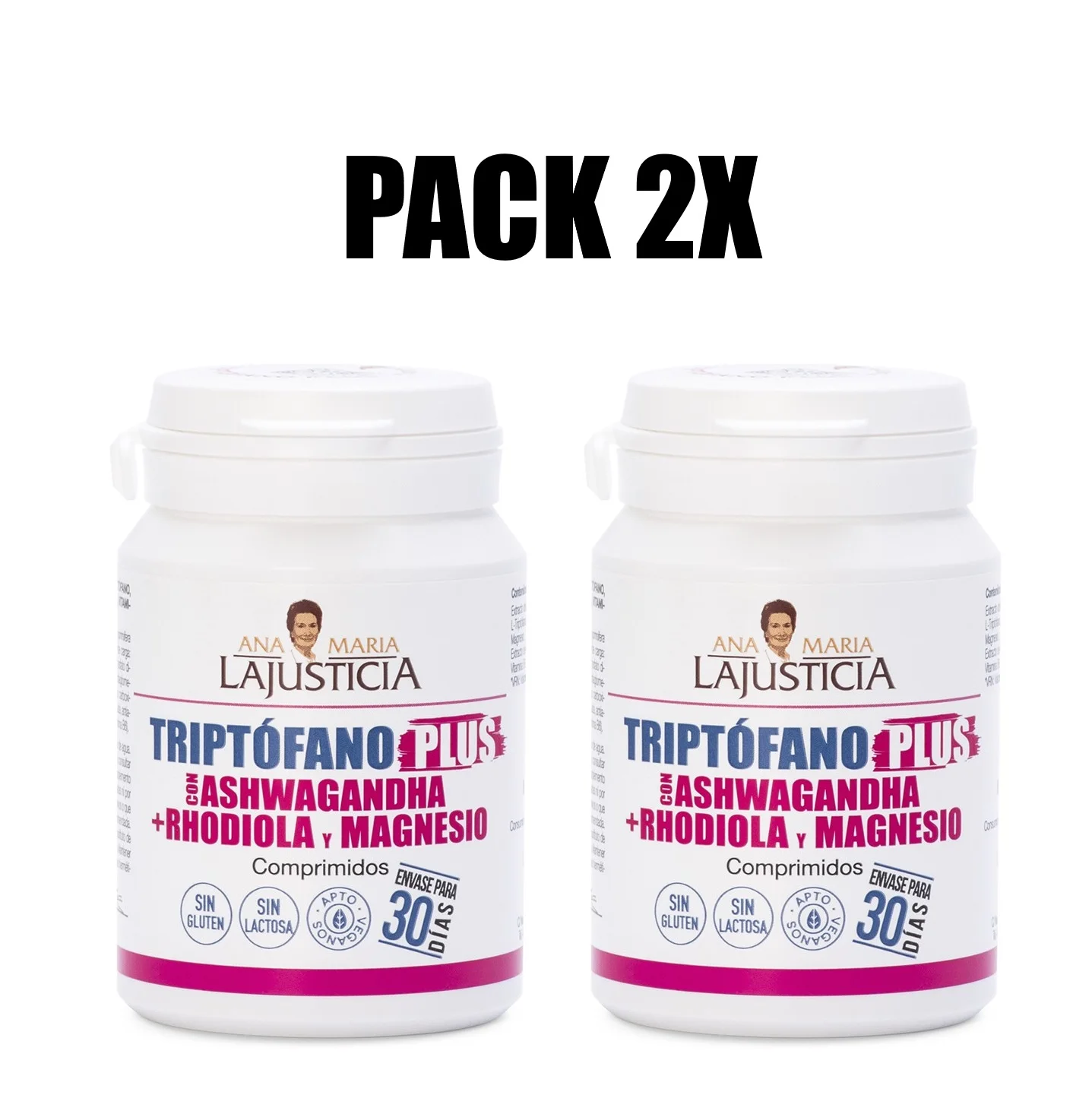 Ana Maria Lajusticia – Pack 2x Triptófano Plus 60 Comprimidos con Ashwagandha, Rhodiola y Magnesio Antiestrés y Equilibrio Emocional