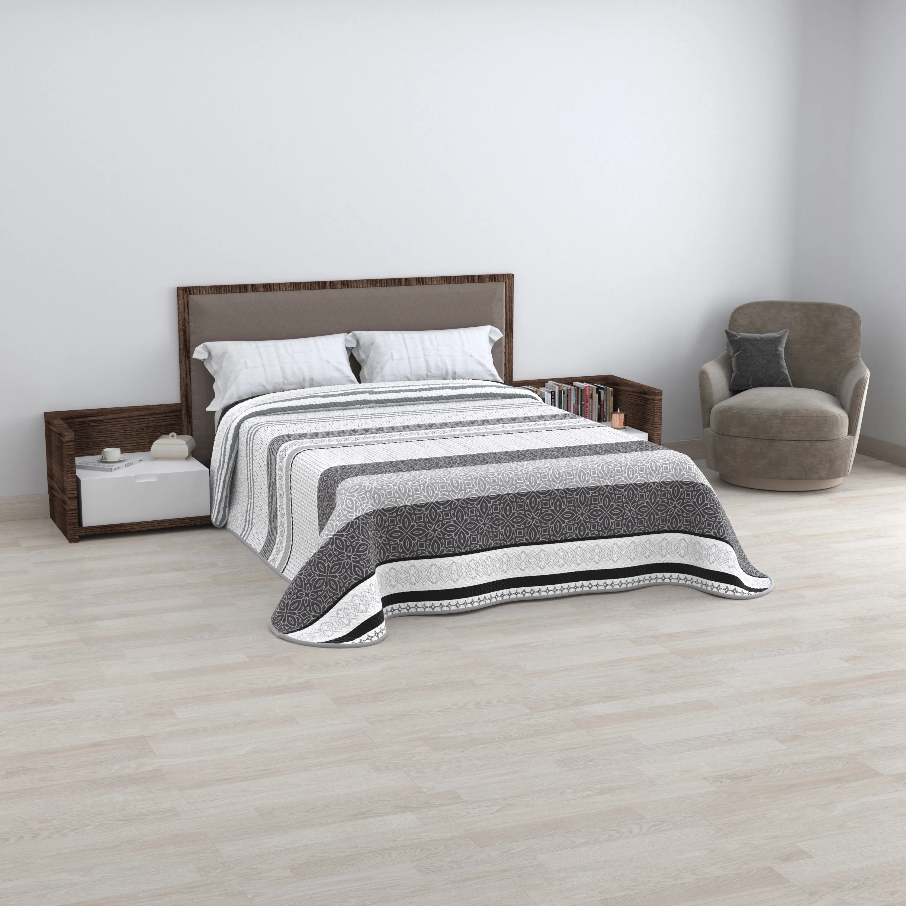 Colcha Reversible de Verano Talia en Gris Multicolor – Diseño Colorido y Actual | Cama 90 a 150 cm | Poliéster Ligero | Mercatienda.es