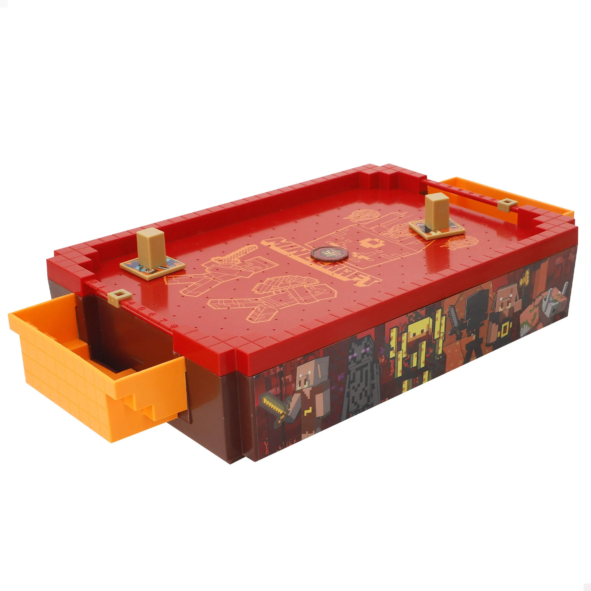 Minecraft - Mini air hockey mesa electrónico, compacto, superficie aire, marcador, diseño premium, licencia oficial, discos, empujadores, juegos mesa electrónicos, juguete colección, niños, adultos