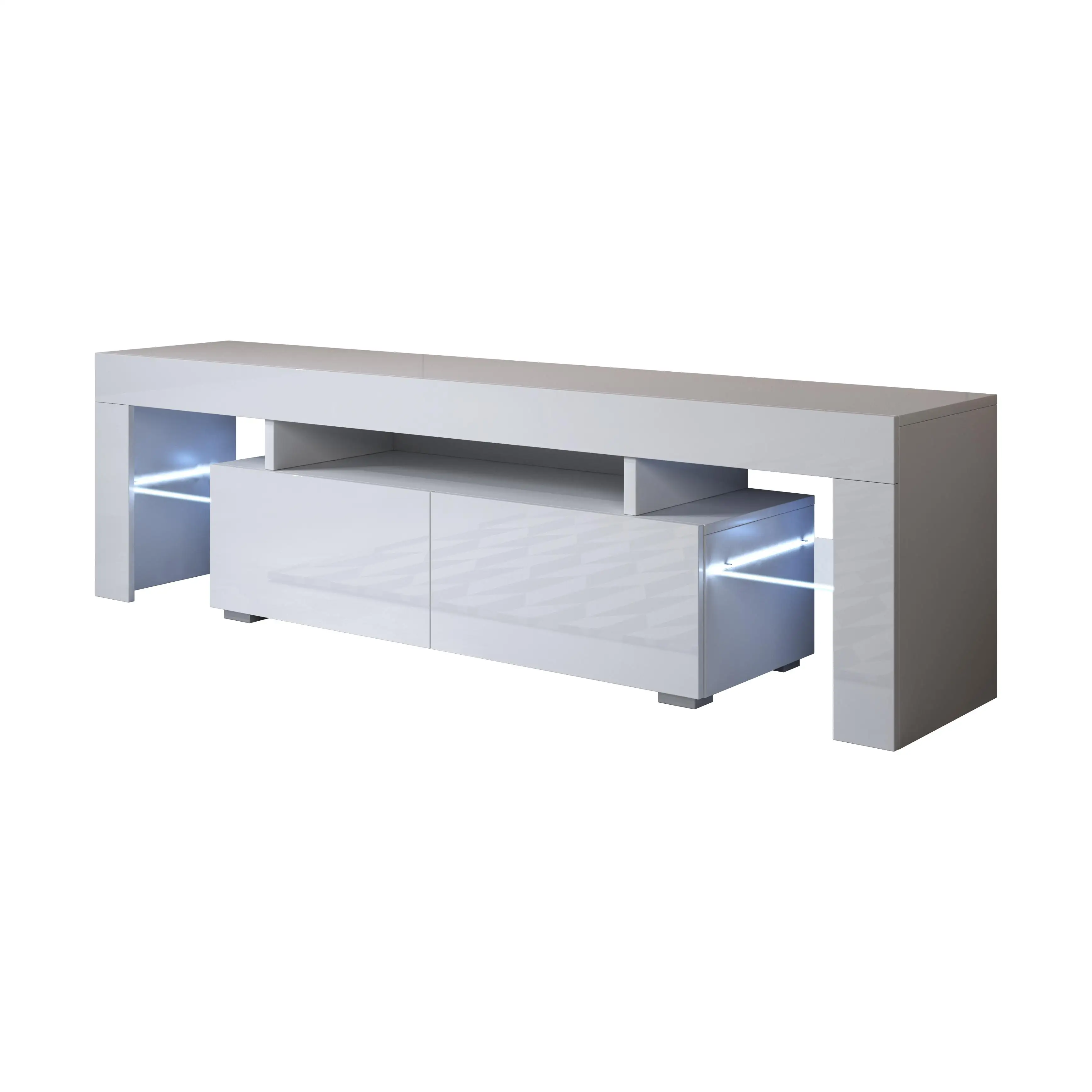 MB Muebles Bonitos - Mueble TV con LED, Ancho 160cm, Blanco y Negro, Acabado Brillo, Modelo Unai