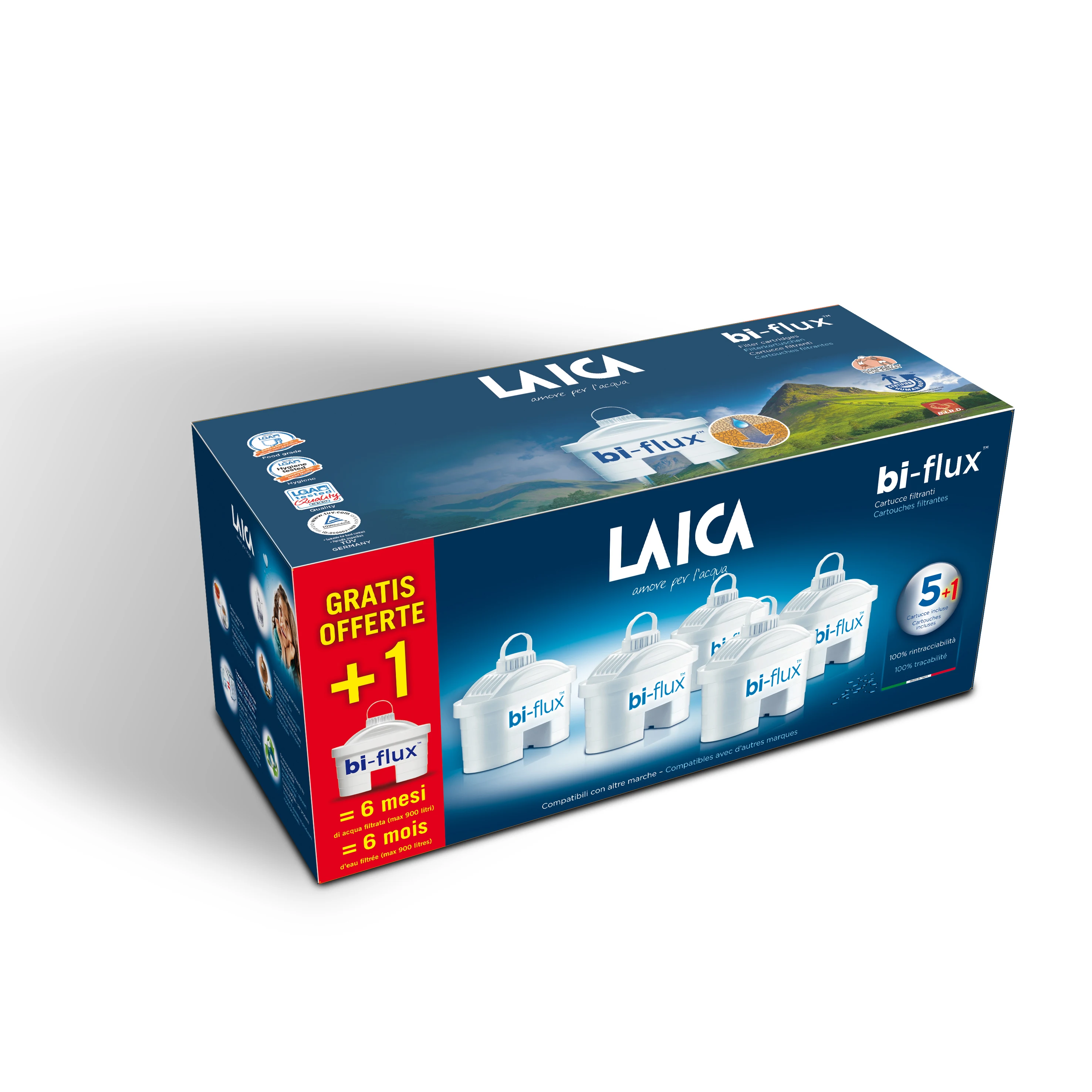 Laica Filtro de Agua LAICA Universal - Reduce Dureza y Sustancias No Deseadas - Efectivo Contra Cloro y Pesticidas - Previene Formación de Cal - Caja 6 Filtros