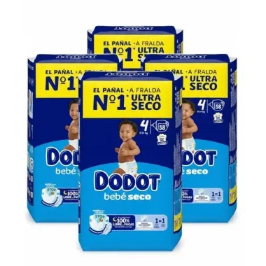 Pañales Dodot bebe seco Talla 4. Pack Súper Ahorro 232 und (4x58)
