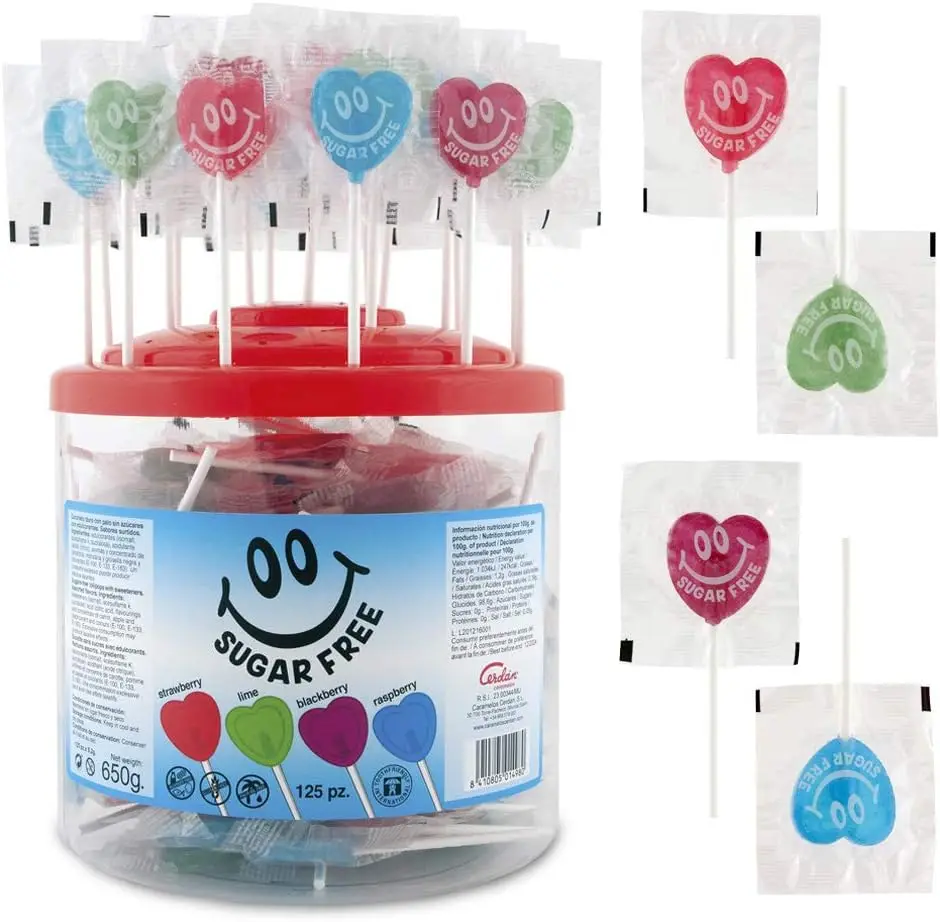 Cerdán mini candy heart lollipop sugar free assorted (125 units) jar