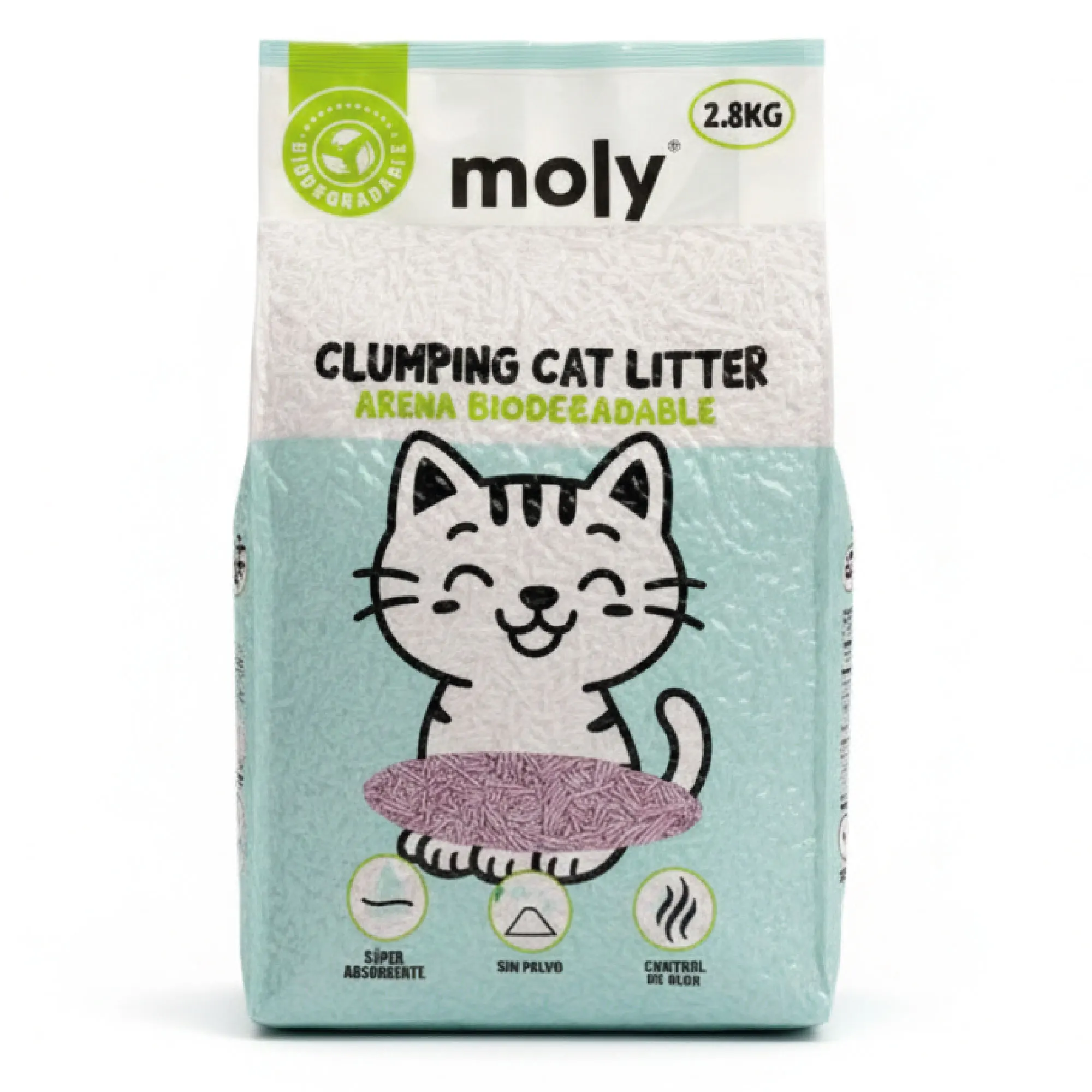 Arena para Gatos Tofu de maiz y bambú Moly 2,8 kg (8,4 L) | Aglomerante, Ecológica, Sin Polvo | Lavanda, Talco o Carbón Activo