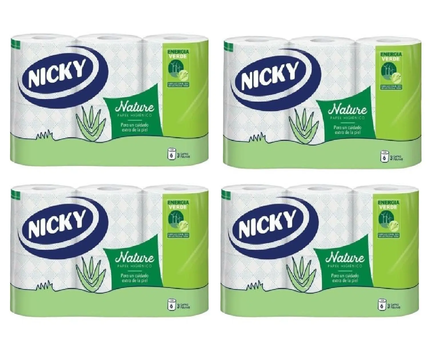 24 ROLLOS Papel Higiénico Nature Aloe Vera Nicky PACK 4x6 Uds