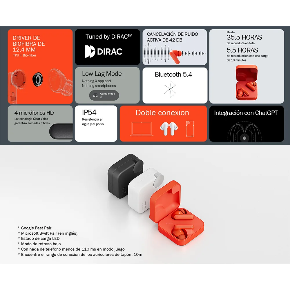 CMF Buds 2a Global Version wireless headphones with Bluetooth 5.4, 42 dB Active Noise Cancellation, up to 8 hours playtime, 12.4 mm biofiber driver, IP54 waterproof rating for sports and music enjoyment. #4