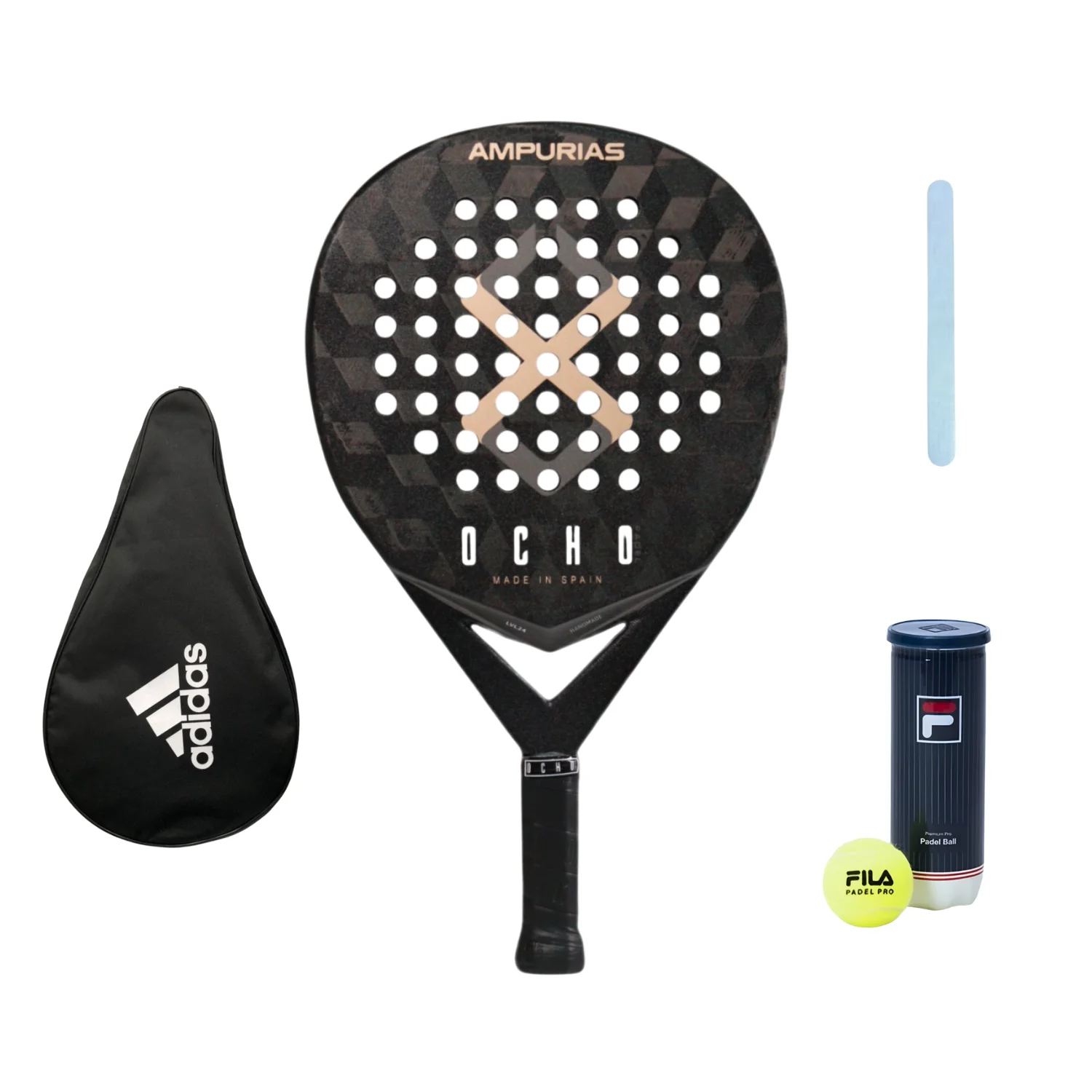 Image of Ampurias Otto Paddle Racquet 24k (Prodotto in Spagna) + Custodia per Paddle Adidas + Protezione Trasparente + Fila Ball Can cod004