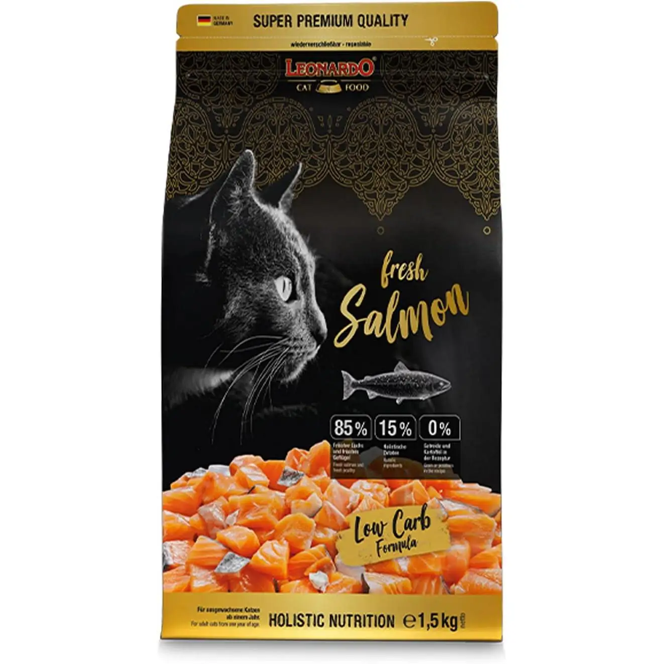 Leonardo Fresh Salmon | Alimento para Gatos | Alimento seco para Gatos con un 85% de Carne Fresca | Alimento Completo para Gatos Adultos de Todas Las Razas a Partir de 1 año de Edad