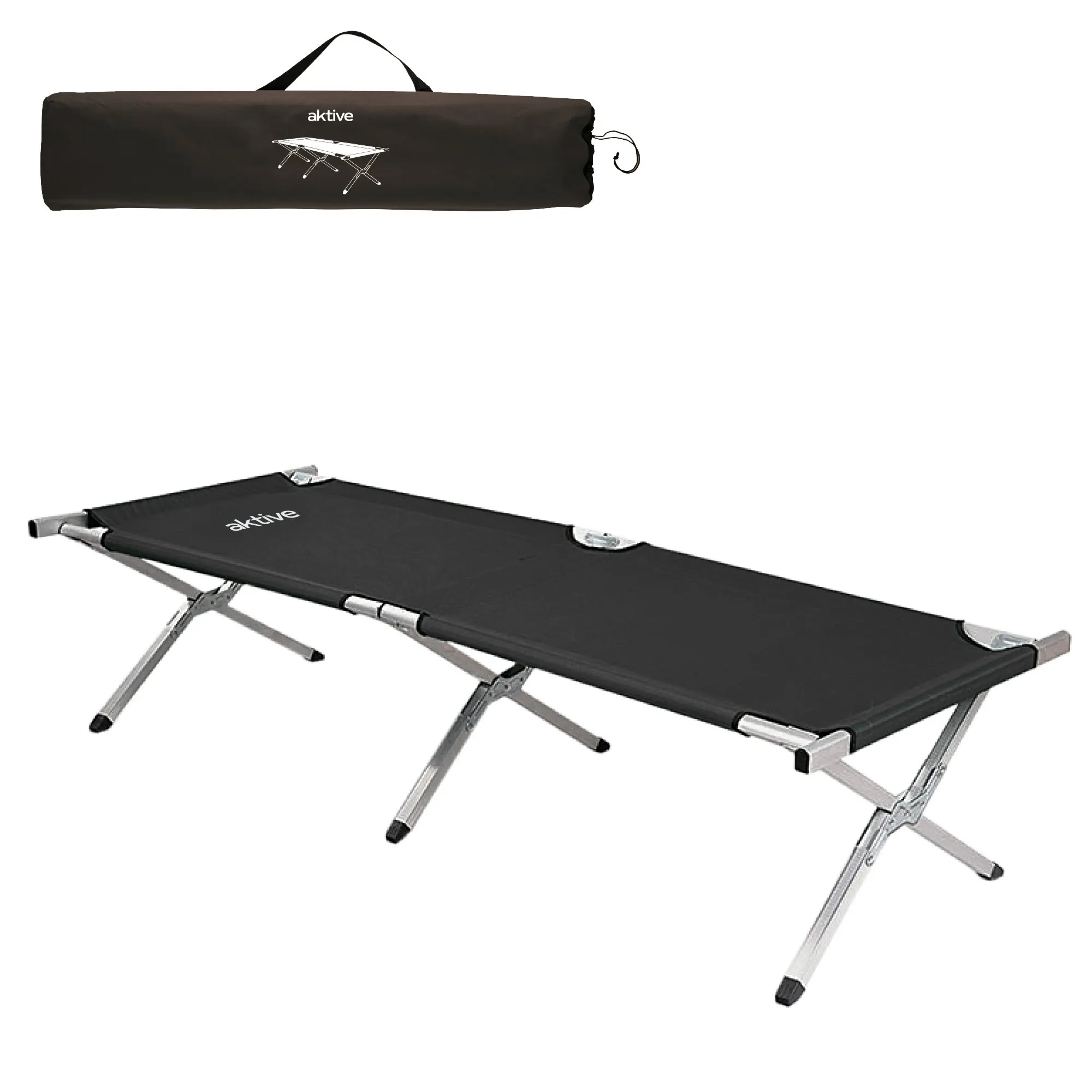 Aktive - Cama plegable camping, medidas 190x64x42 cm, para 1 persona, cama portátil, de fácil transporte, montaje rápido, plegable, antideslizante, con asa de transporte, accesorios de acampada
