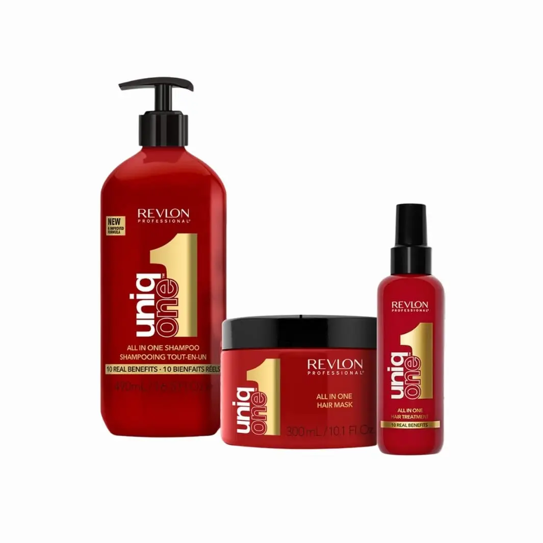 REVLON PROFESSIONAL UniqOne All In One Shampoo 490ml Mask 300ml Treatment Spray 150ml