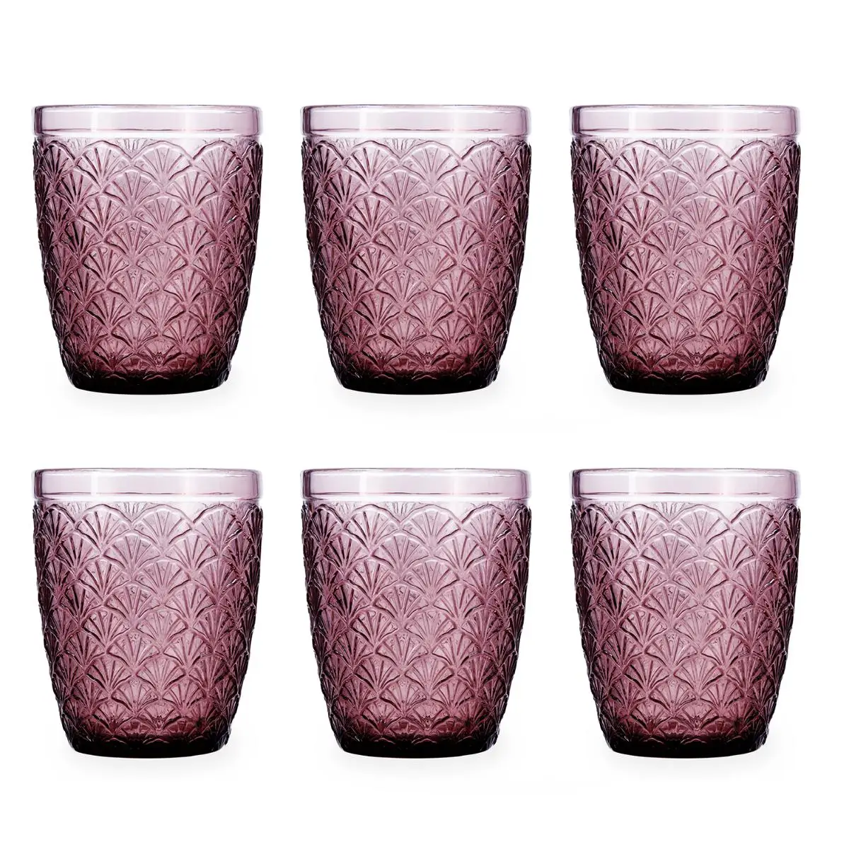 BIDASOA ROSE MOON Set 6 low glass 29CL pink embossed easy to clean eco-friendly 100% healthy Material 100% hygienic non-porous long lasting recycled 100% Material suitable fridge 6 glasses low glass embossed color dough