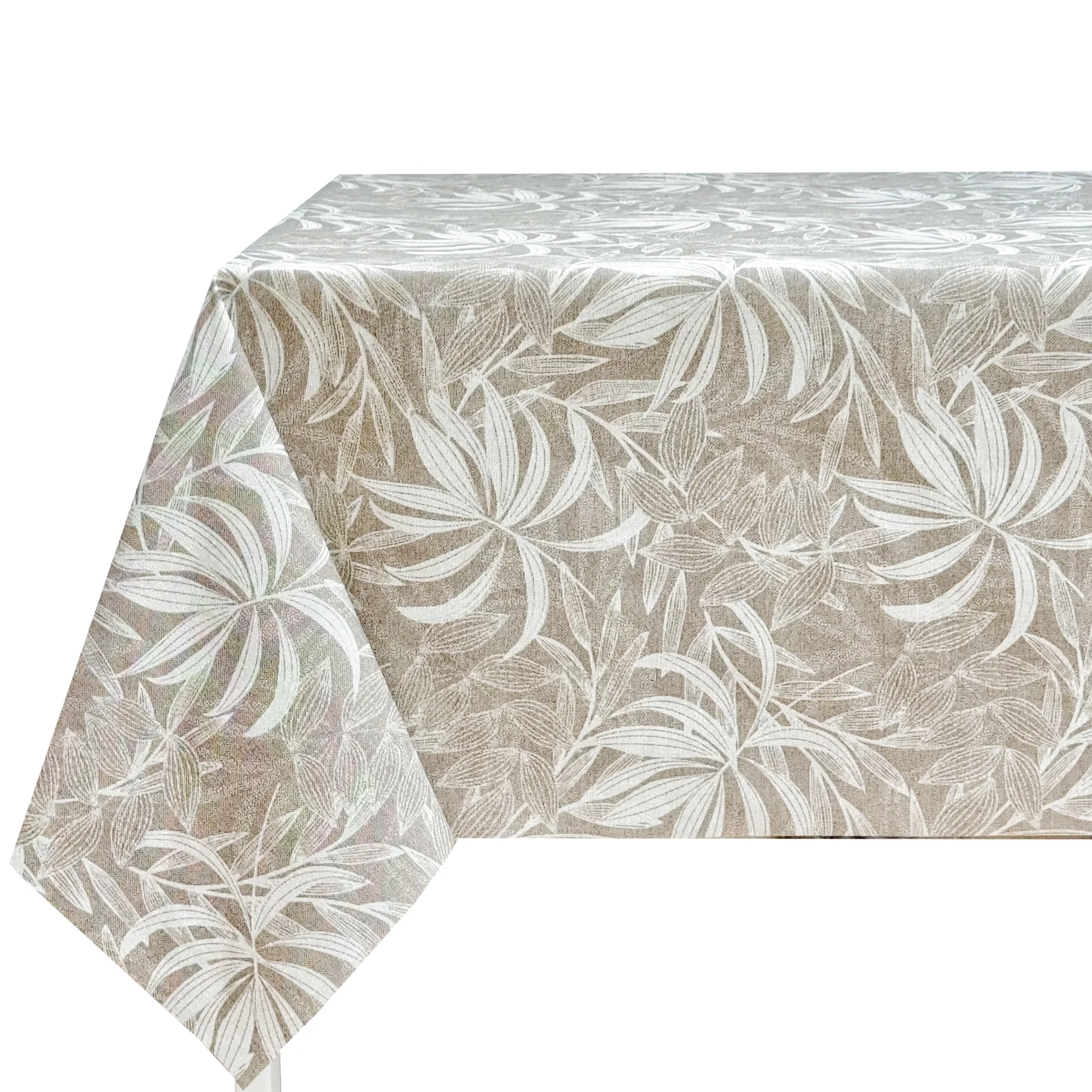 Mantel de tela antimanchas, impermeable y lavable, diseño floral Palem Beige, para mesa rectangular, fácil de limpiar, ideal para cocina, comedor, salón, jardín o picnic.