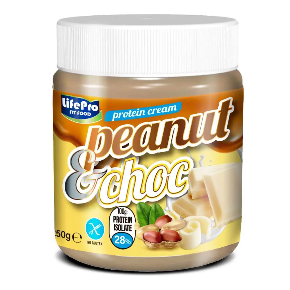 LIFE PRO FITFOOD PROTEIN CREAM PEANUT CHOC 250G | Hyperprotein CREAM PEANUT flavor and white Chocolate | PROTEIN 22% | Easy spread