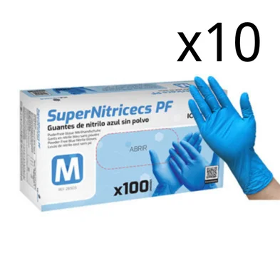 10 PACK Guantes de Nitrilo Azul sin Polvo ICEMEDICS 1000Uds