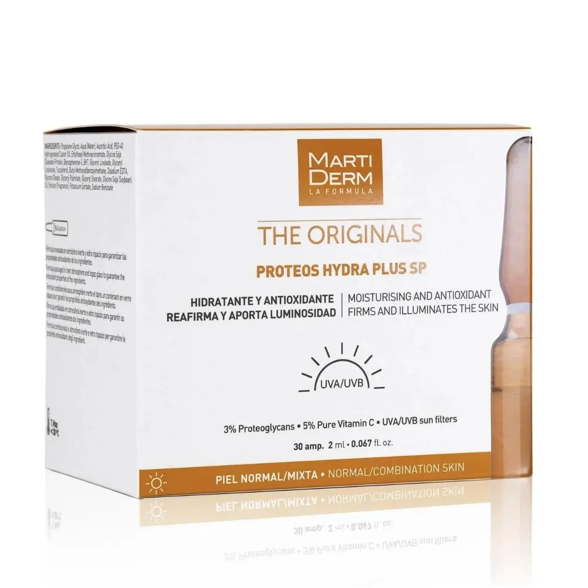 Martiderm The Originals Proteos Hydra Plus SP / 30 Ampollas Antiedad hidratantes y antioxidantes, Protección UVA / UVB, Ampollas x 2ml