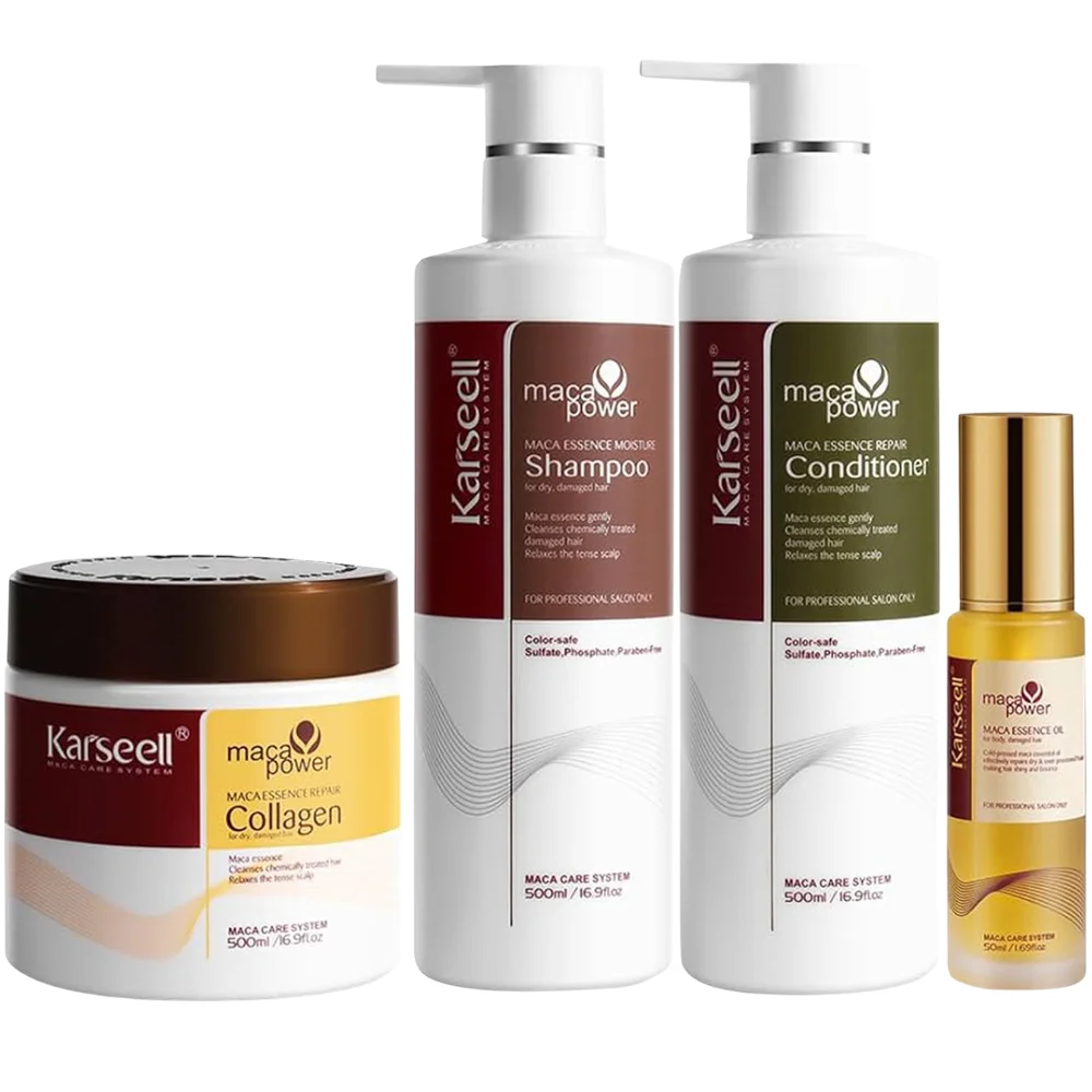 KARSEELL Pack Cuidado Capilar 1 Mascarilla Capilar de Colágeno 500ml + 1 Aceite de Argán 50ml + 1 Champú Hidratante 500ml  + 1 Acondicionador Reparador 500ml Colágeno Aceite de Argán Coco Esencia de