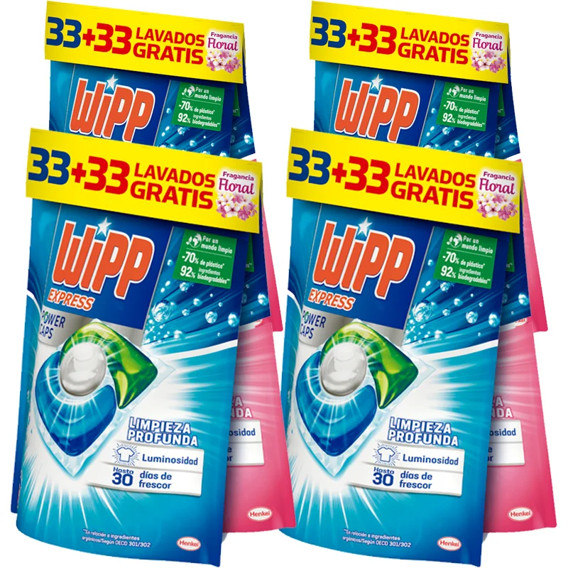 WIPP Express Power Capsules-33 Deep Cleaning + 33 floral (132/ 198/ 264 Capsules) Detergent Pack, Deep Cleaning, Effective in Cold Water