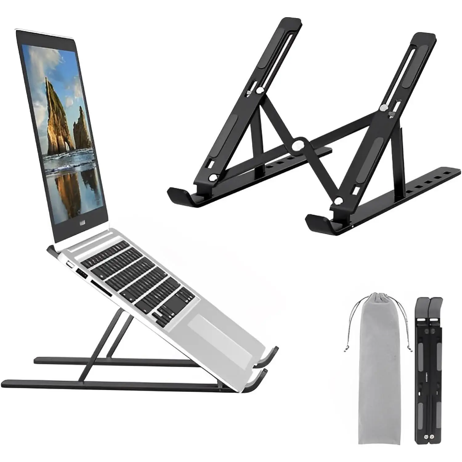 IPSDI  Soporte Portatil Mesa, Base Portatil 6 Ángulos Ajustables, Laptop Stand 9-16", Soporte de Aluminio para Portátil, Soporte Macbook, Soporte Notebook, Soporte Ordenador, Elevador Portatil