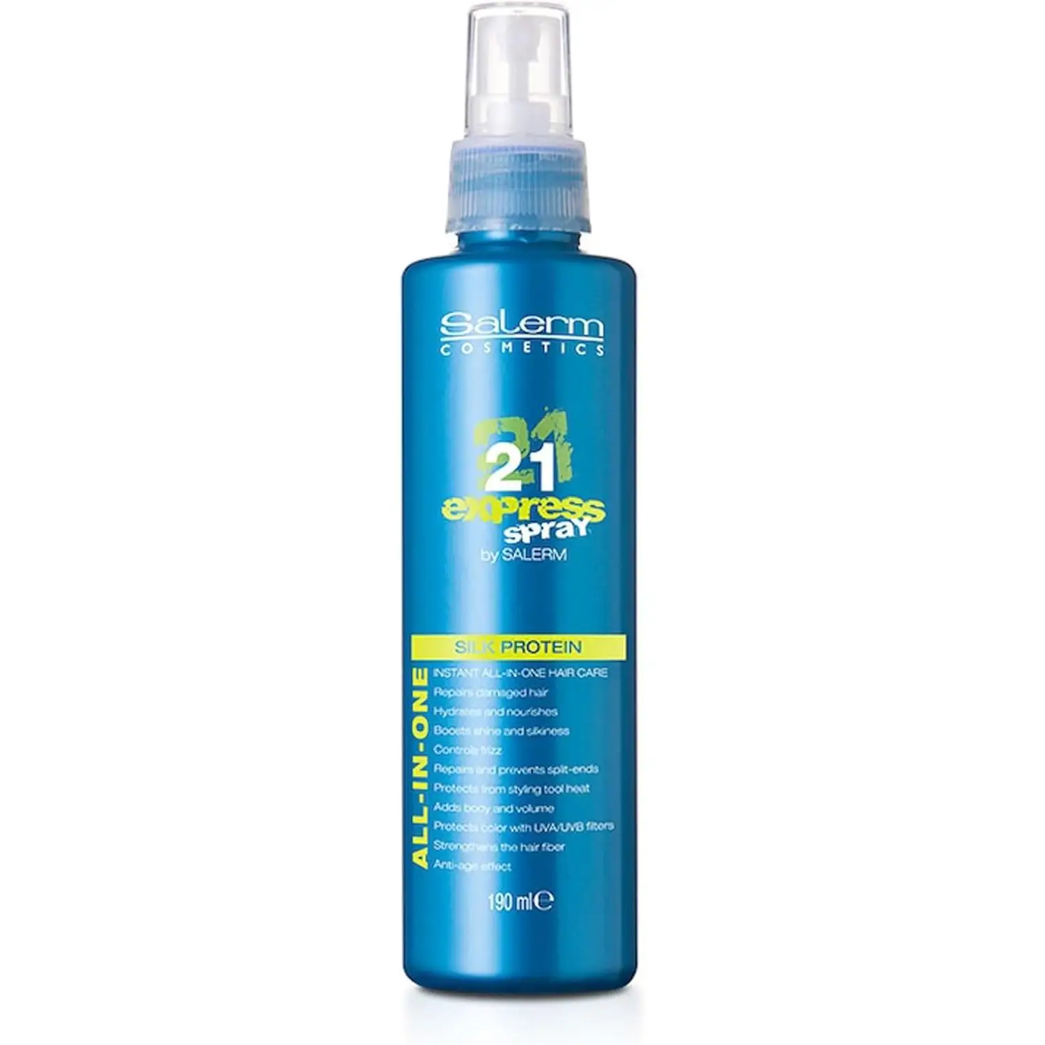 SALERM - Mascarilla sin Aclarado - 21 Express Spray - 190 ml - con Proteína de Seda - Repara el Pelo Dañado - Hidrata el Cabello - con Protector Térmico para el Pelo - Frizz Control