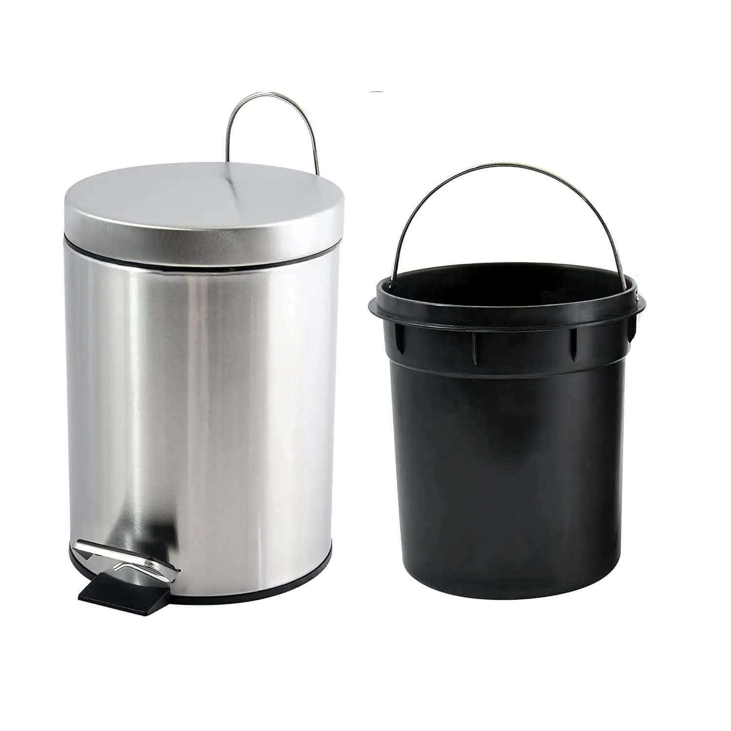 Cubo de Basura con Pedal, Acero Inoxidable, Papelera Baño, Capacidad de 3L/5L/7L/9L/12L