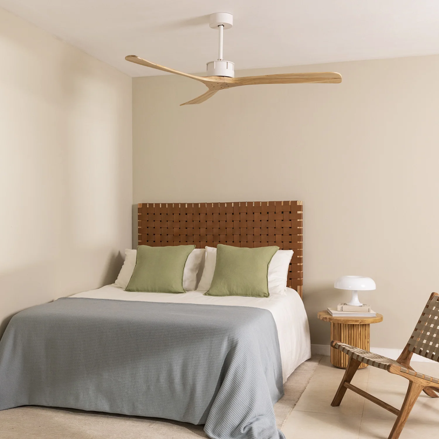 Create - silent 40w ceiling fan without light (ø152 cm), white motor, 100% wood blades - wind large