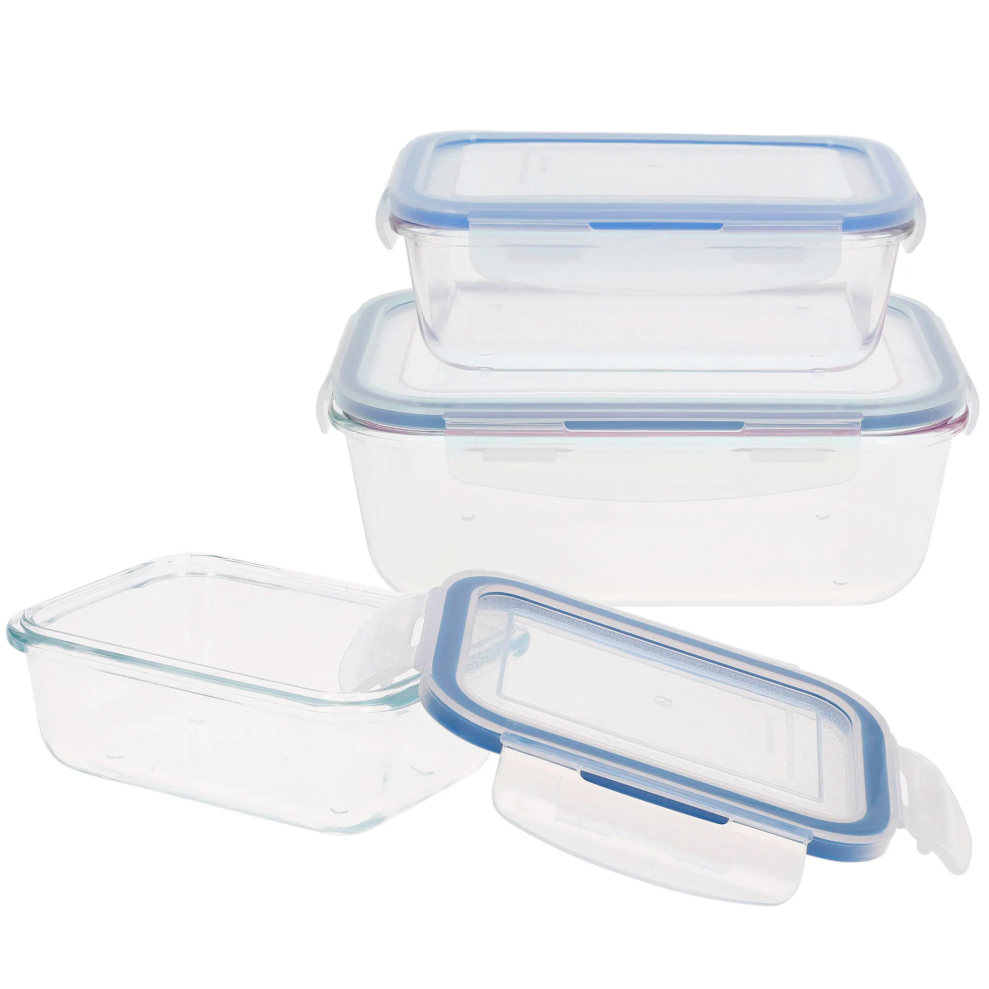 Max Home - Pack 3 recipientes herméticos de vidrio, 1500/800/330 ml, porta alimentos de cristal, aptos para congelador, microondas y horno, tapa con banda de silicona 100% hermética