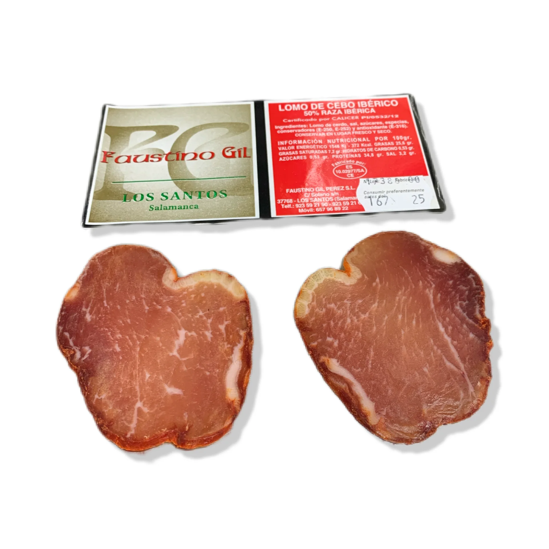 Iberian loin bait 50% IEBRICA breed-piece 1.0Kg-1.2Kg-in 2 pieces and empty-traditional elaboration-Iberian Faustino Gil-