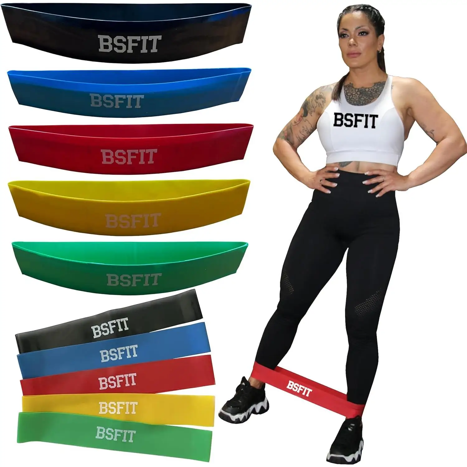 BSFIT® Kit Bandas Glúteos Fitness - Set 5 Cintas Elásticas Musculación Látex