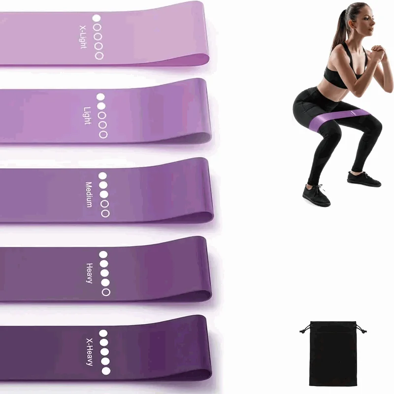 IMAXWAVE Set of 5 Elastic Strength Band for Bodybuilding and Fitness with Storage Bag-Exercise Bands for Training, Stretching, Legs, Buttocks-Purple