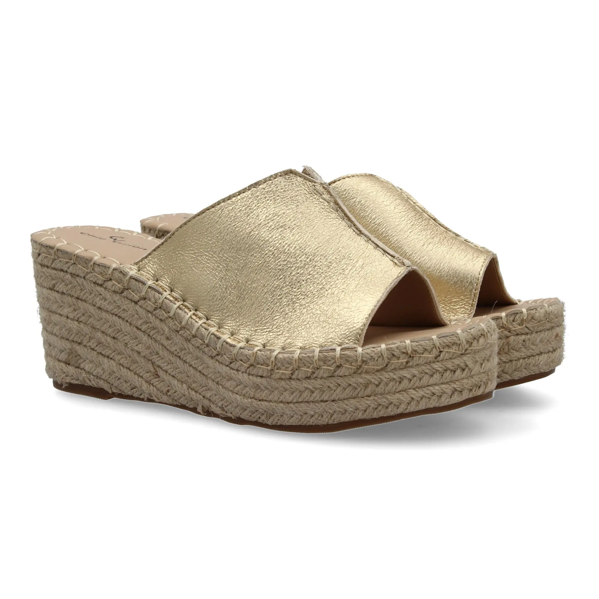 PuntoSalao Sandalias doradas de plataforma en yute para mujer TF5154 - 40