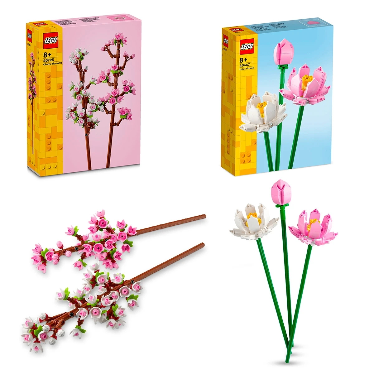 Pack of LEGO 40725 Botanical Collection cherry blossoms + 40647 lotus flowers