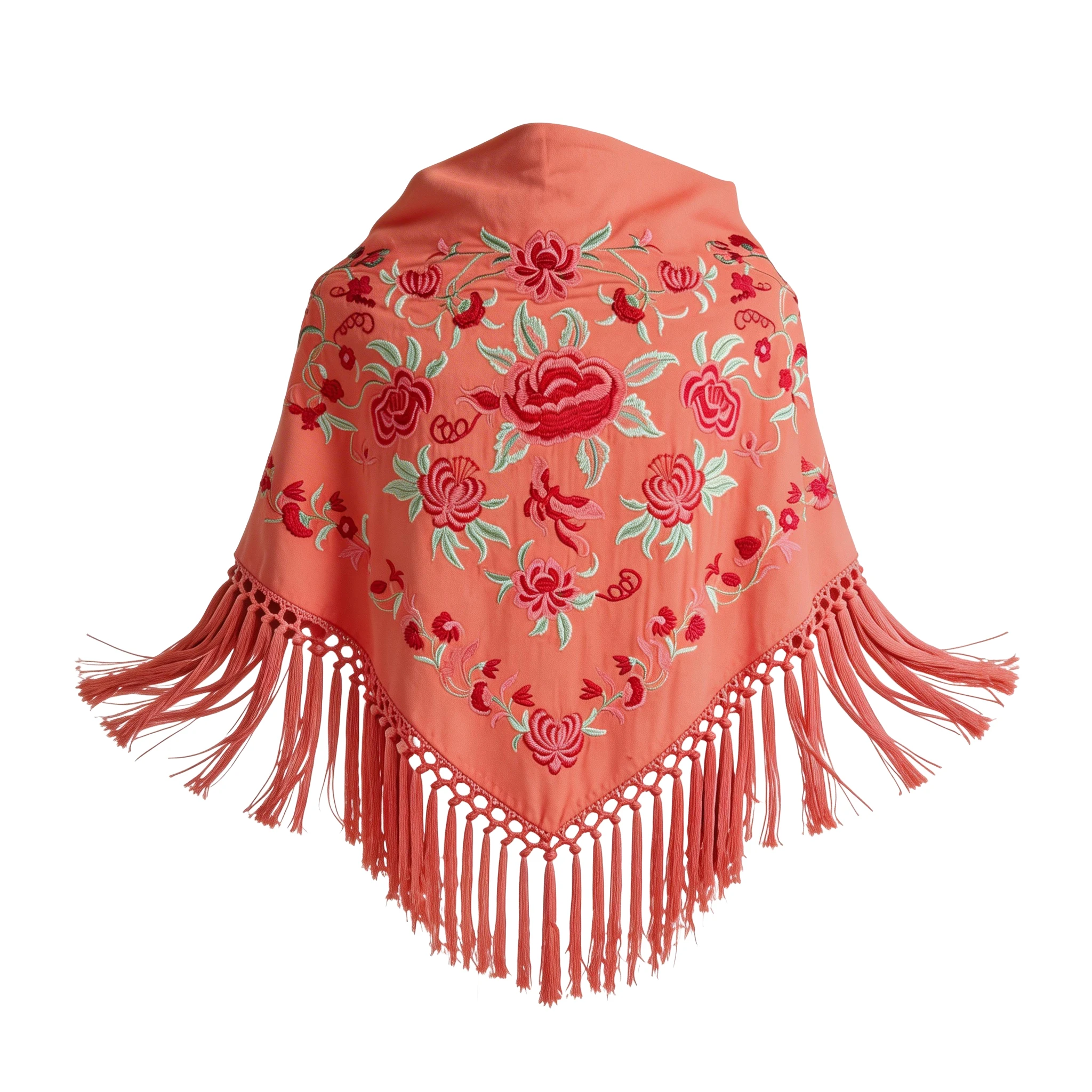 Manton de Flamenca Bordado – Ligero algodón 140X60 y con flecos corto 15cm