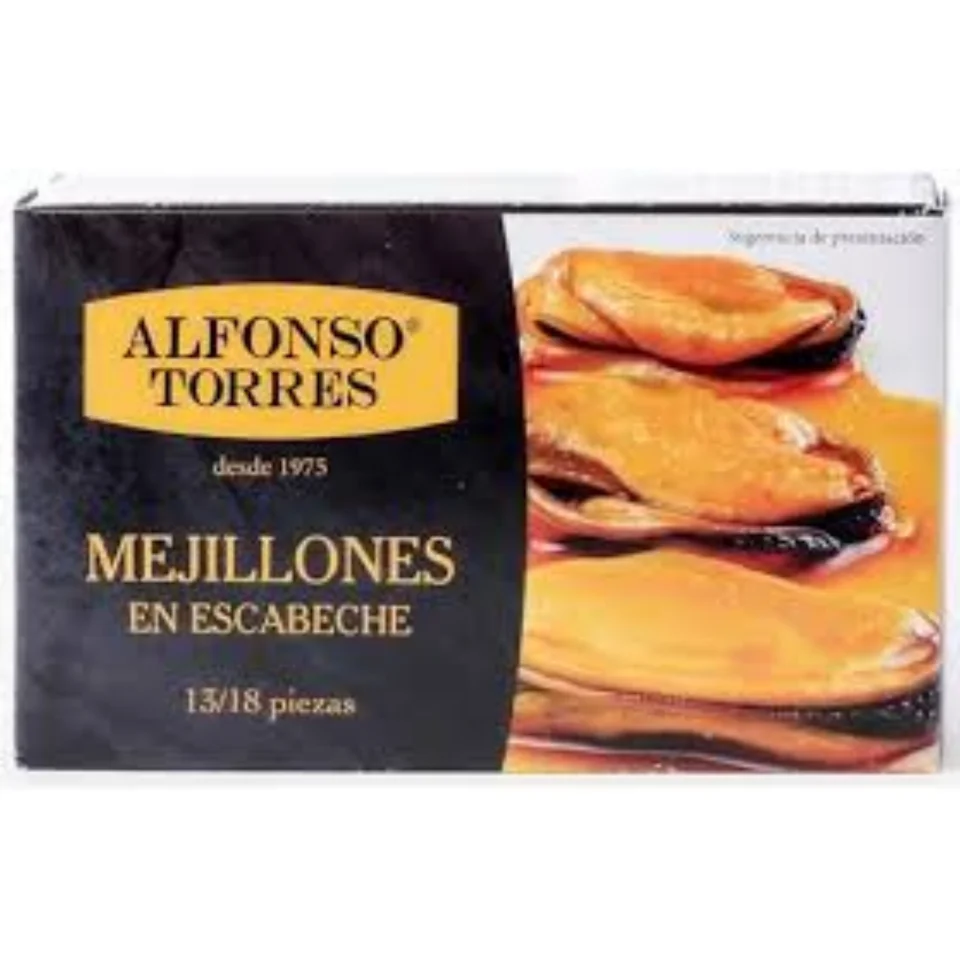 Mejillones en escabeche 16/20: Ideal para disfrutar, marca Alfonso Torres - ¡Compra ahora en nuestra plataforma de e-commerce!