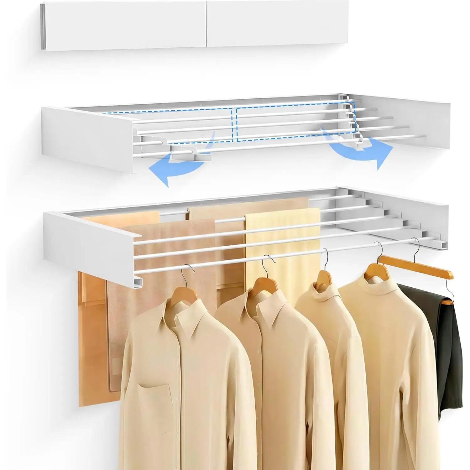 KingnetStore - Tendedero de pared plegable de aluminio｜Ahorro de espacio y alta resistencia｜Blanco/Negro｜80 CM/100 CM