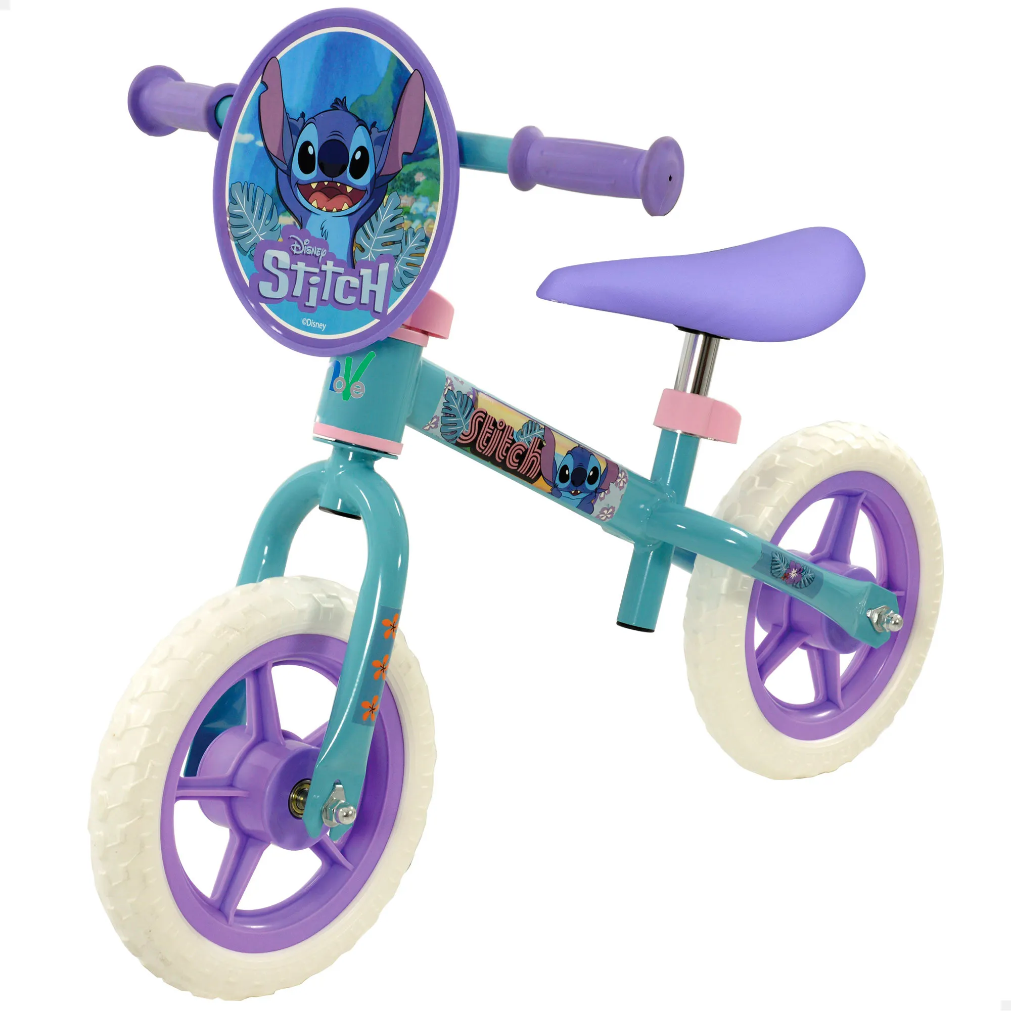 Stitch - Correpasillos sin pedales, licencia oficial, ruedas antipinchazos, estructura segura bebés, dibujos animados, manillar y sillín ajustables, actividades exterior niños, diversión activa,