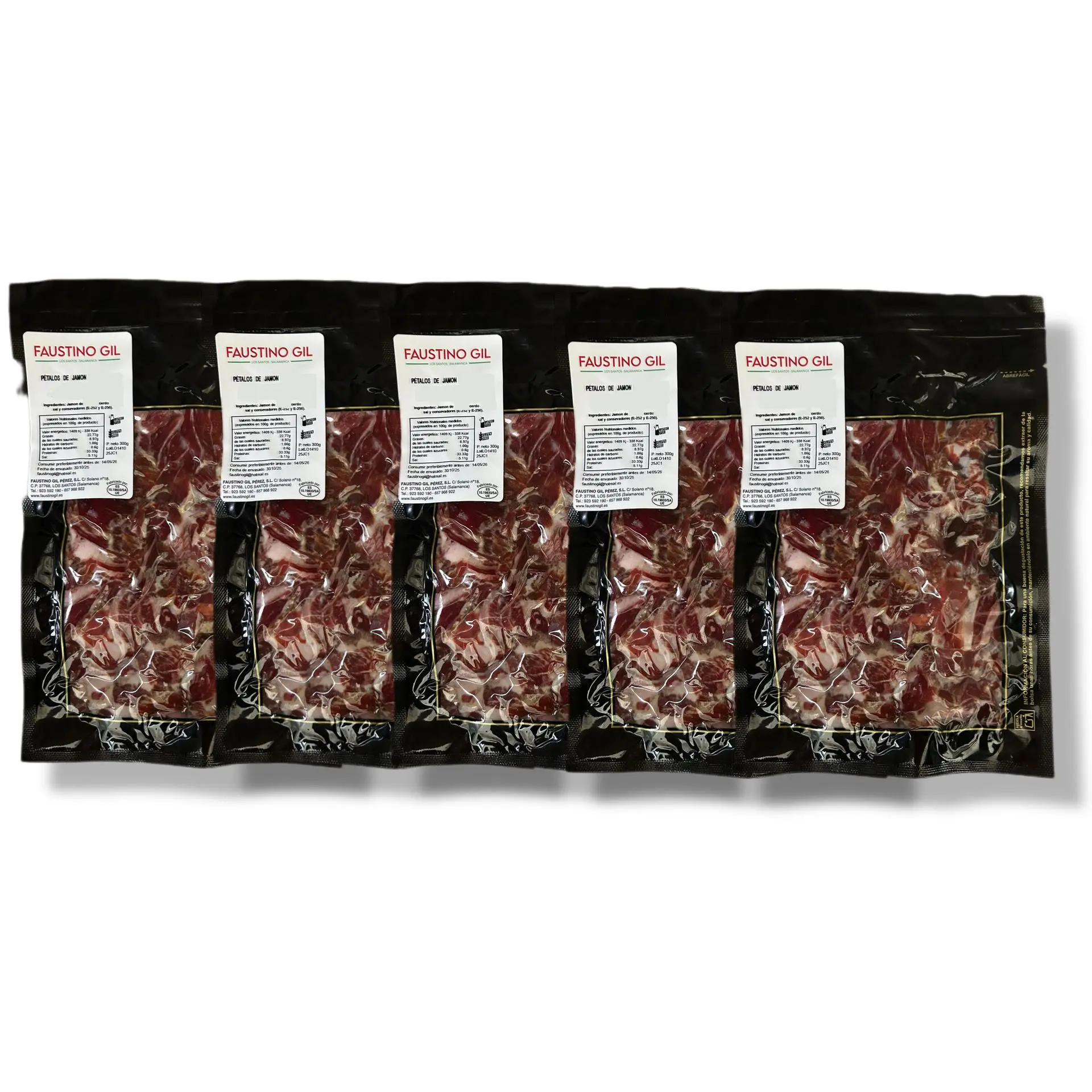 Virutas de Jamón Ibérico cebo 1.5Kg - 5 unidades de 300g - Lonchas de jamón - Ibéricos Faustino Gil -