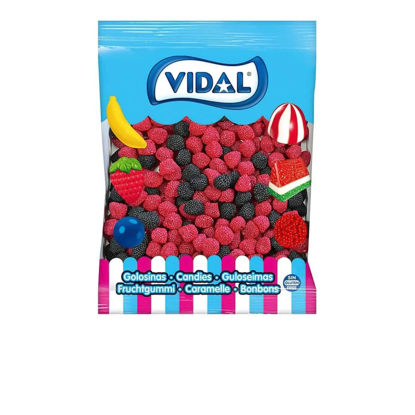 Vidal gominolas - Moras de Zarza 1 Kg - Golosinas en forma de moras recubiertas de bolitas de caramelo - Su exterior te conquistará y su dulce interior te hará repetir - Sin gluten y sin grasa