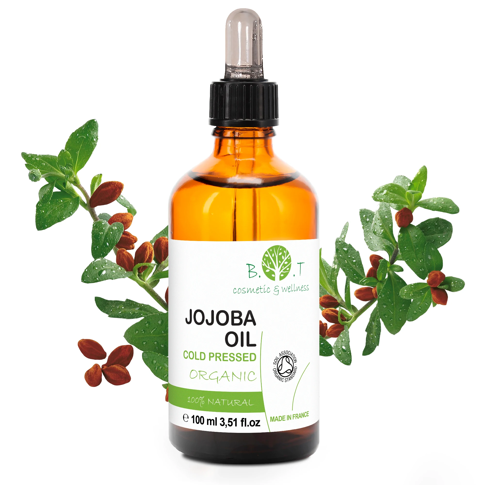 Aceite de Jojoba Puro 100% BIO Orgánico Prensado en Frio Natural Vegano Hidratante para Cabello, Cara, Cuticulas, Cuerpo y Uñas Jojoba Oil Sin Hexano- B.O.T Cosmetic & Wellness
